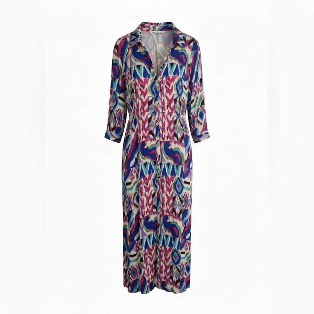 Zara Multicolor Abstract Midi Dress 100% viscose size large - Picture 1 of 6